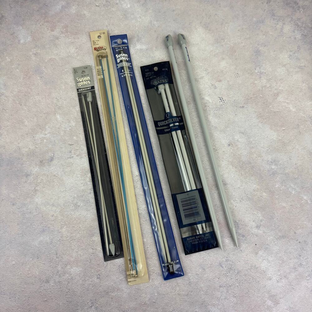 Lot of 5 Pairs of Knitting Needles Susan Bates Mix of Sizes and Plastic & Metal